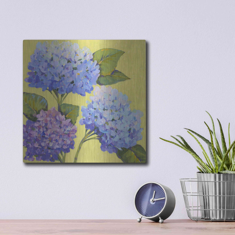 «Spring Hydrangeas II» par Tim O'Toole, art mural en métal, H 12 po x l 12 po