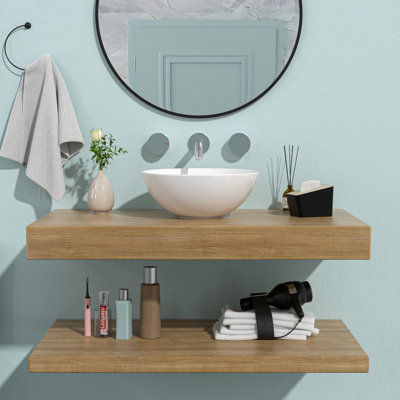 Lavabo de salle de bain vasque en céramique blanche, style bol carré 16 po x 16 po | Idée de cadeau