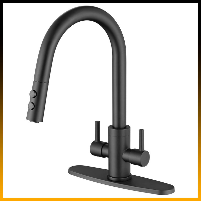 Robinet de cuisine en acier inoxydable avec douchette rétractable - robinet d'évier à 2 poignées pour la cuisine et le bar, robinet durable avec fonction de jet