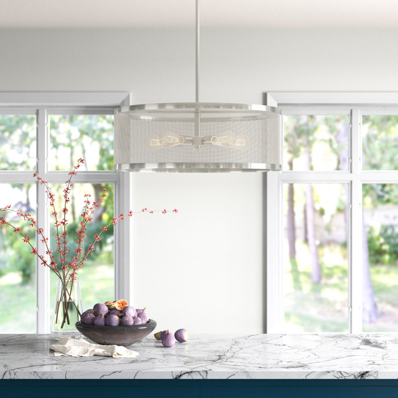 Emilia 5 - Light Steel Dimmable Drum Chandelier, Brushed Nickel
