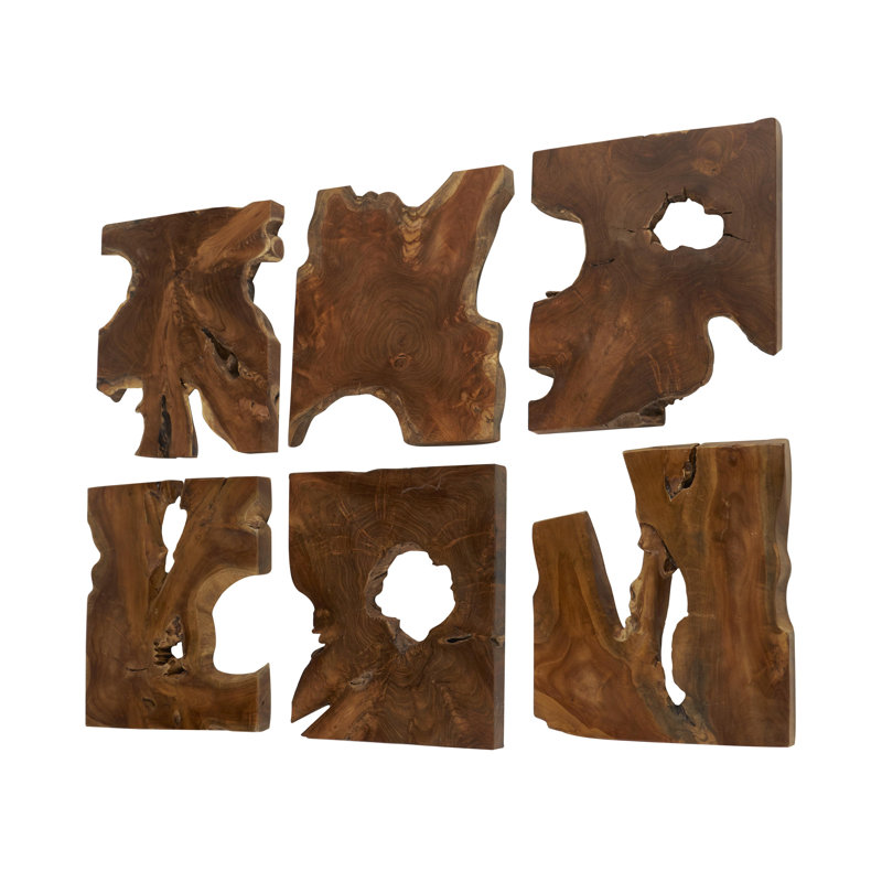 Arlo Teak Wood Handmade Live Edge Wood Slab Abstract Brown Wall Decor Set
