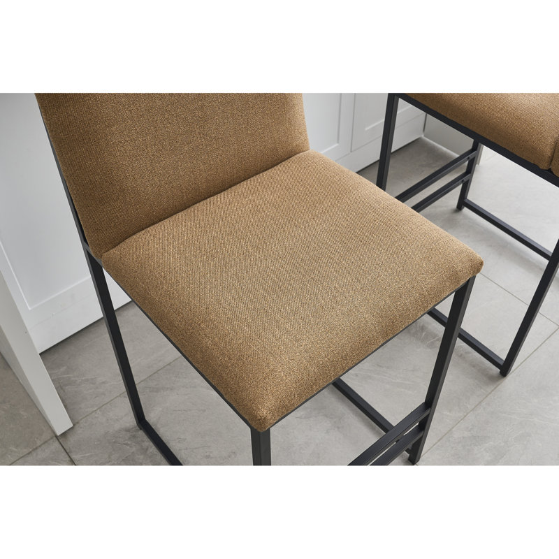 De 2 chaises de bar à hauteur de comptoir, tabourets de café rembourrés en lin, repose-pieds et structure en métal pour la cuisine et la salle à manger