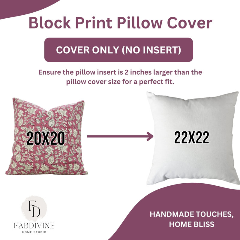 Housse de coussin en mélange de lin fabriqué à la main Fabividine - coussin imprimé en bloc pour canapé, Manikarnika, rose