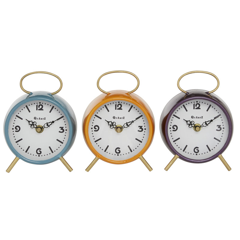 Modern & Contemporary Analogue Quartz Movement / Crystal Tabletop Clock with Alarm in Blue/Orange/Purple