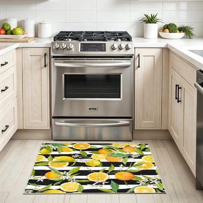 Green Machine Washable,Elegant Orange and Lemon Tropical Indoor Area Rug