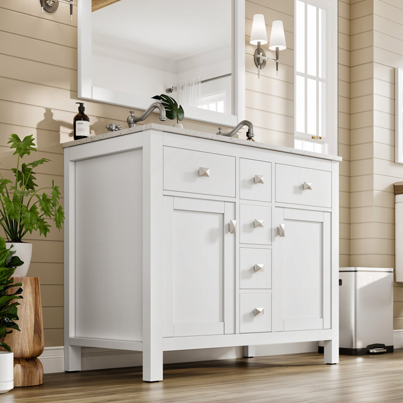 Meuble-lavabo 32 po Gritton avec pieds métalliques noirs, Blanc