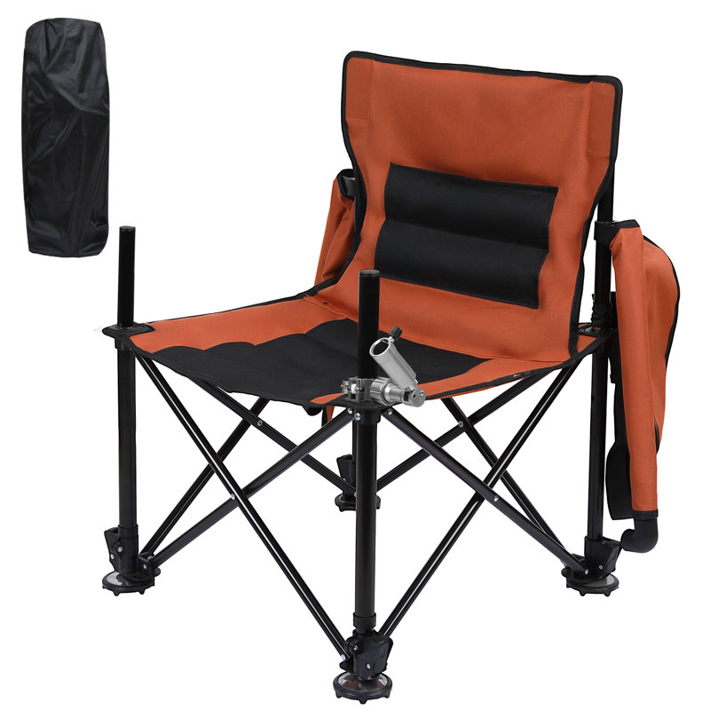 Chaise de pêche avec support à cannes, chaise de camping pliante avec sacs de rangement latéraux et pieds réglables, support robuste de 220 lb pour la pêche et la randonnée en plein air