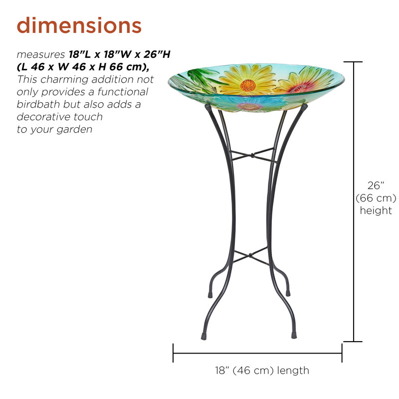 18"W Glass Bee Birdbath with Metal Stand