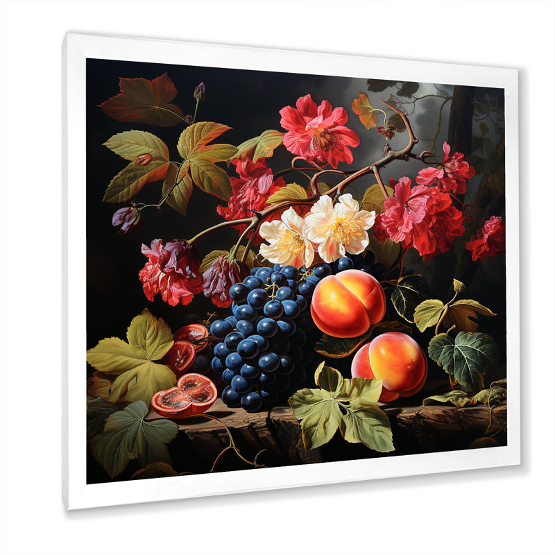 Peinture Renaissance d'un fruit de raisin IV - fruits, art mural, Cadre photo blanc, H 30 po x l 30 po x P 1,5 po