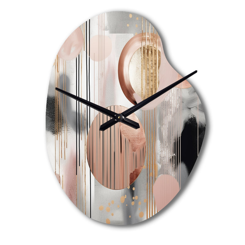 Pink Stripes And Lines Modern Art II - Transitional Shapes Unique Shape Metal Wall Clock, Pink Asymmetrical Clock Print