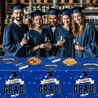 Graduation Decorations 30 Guests, Blue Class Of 2026 Party Supplies, 122 Pieces With 2 Plastic Tablecloths (108"X54"), Graduation Plates Napkins Forks For Grad Celebration