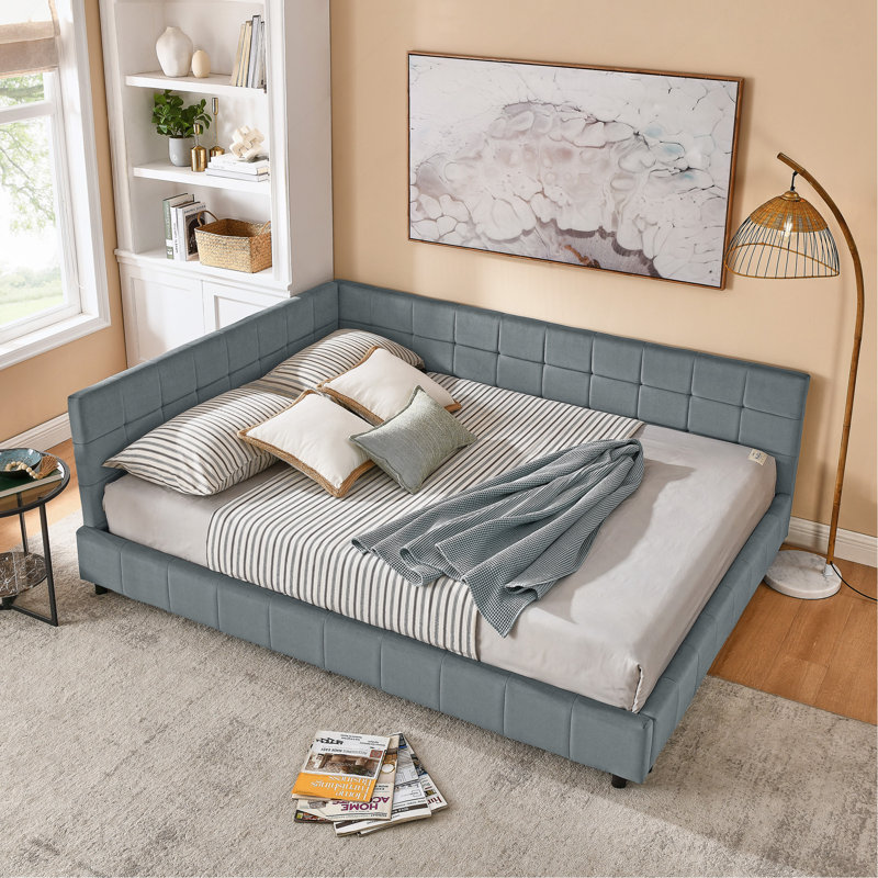 Structure de lit tapissier pour grand lit, structure de canapé-lit avec dossier et accoudoirs confortables, grand lit pour chambre à coucher, salon