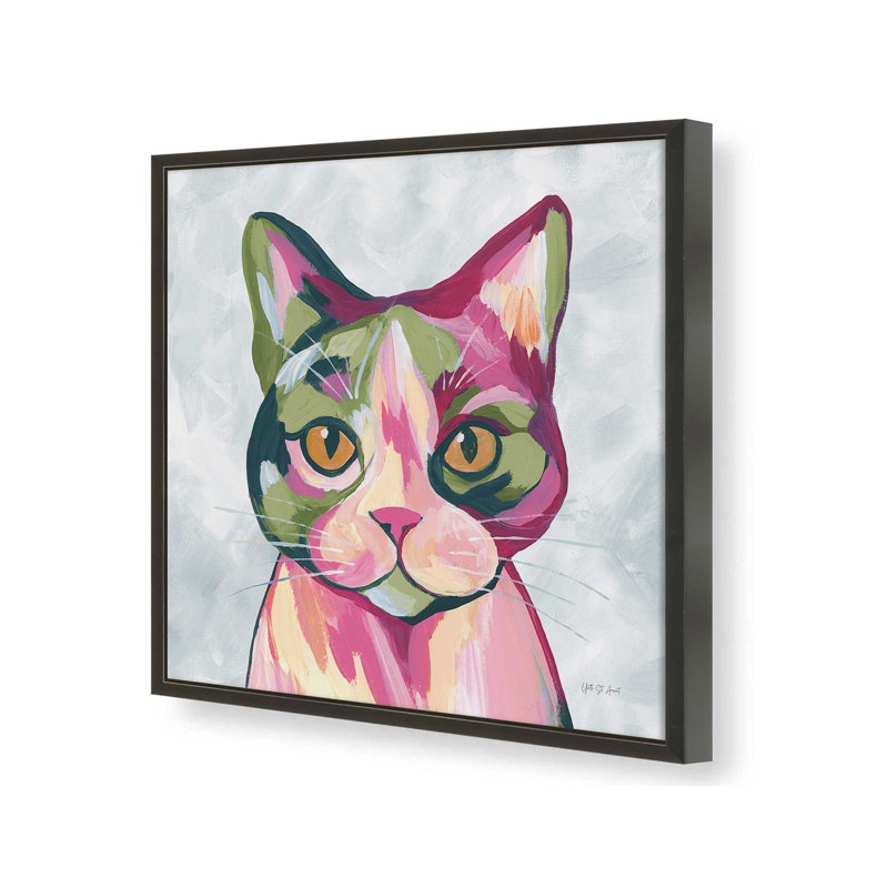 «Abstract Cat» par Yvette St. Amant, reproduction d'art, L 30 po x H 30 po, Noir, Impression encadrée