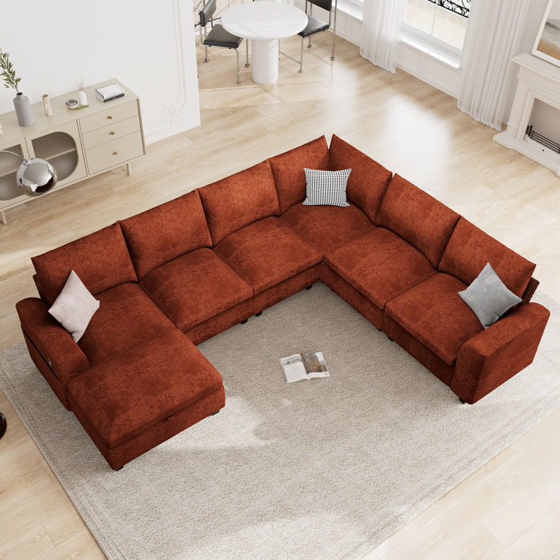 Canapé modulaire en L 120,1 po avec rangement, Orange