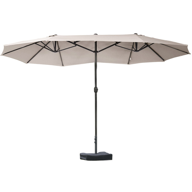 Parasol de marché rectangulaire double face avec mécanisme à manivelle, Brown