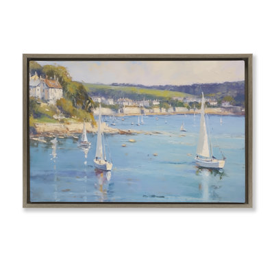  Sailboats Of The Shore Framed Floater Canvas by LSR Design Studio