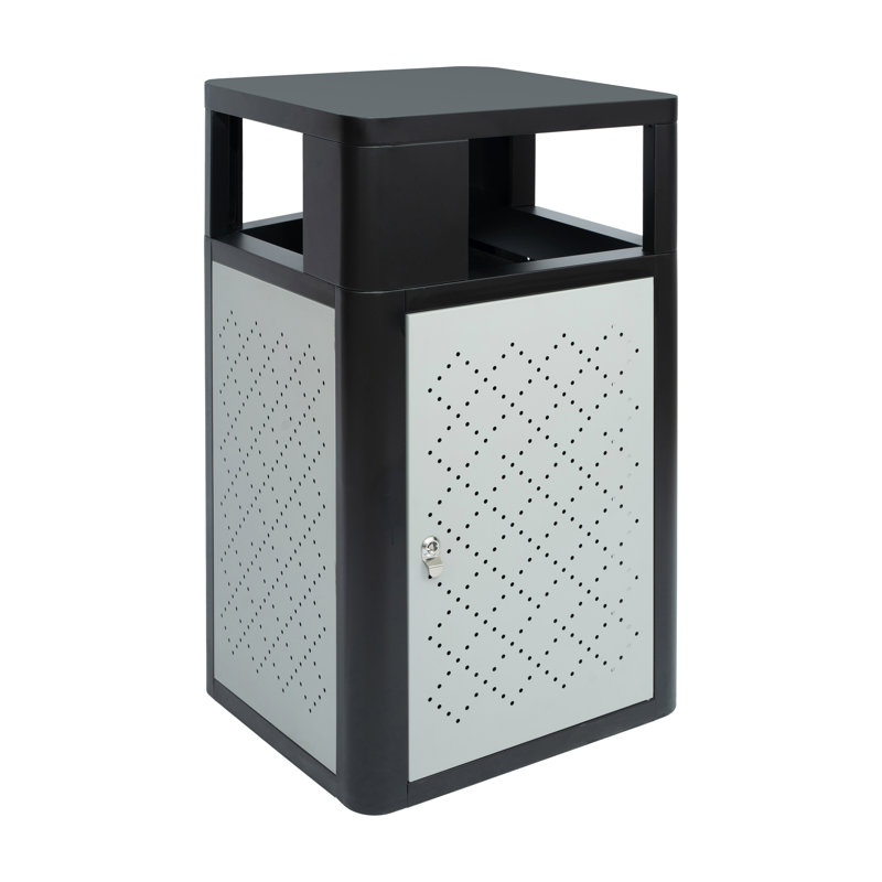 Poubelle commerciale en acier 31,4 gallons avec bac intérieur et porte verrouillable, Noir