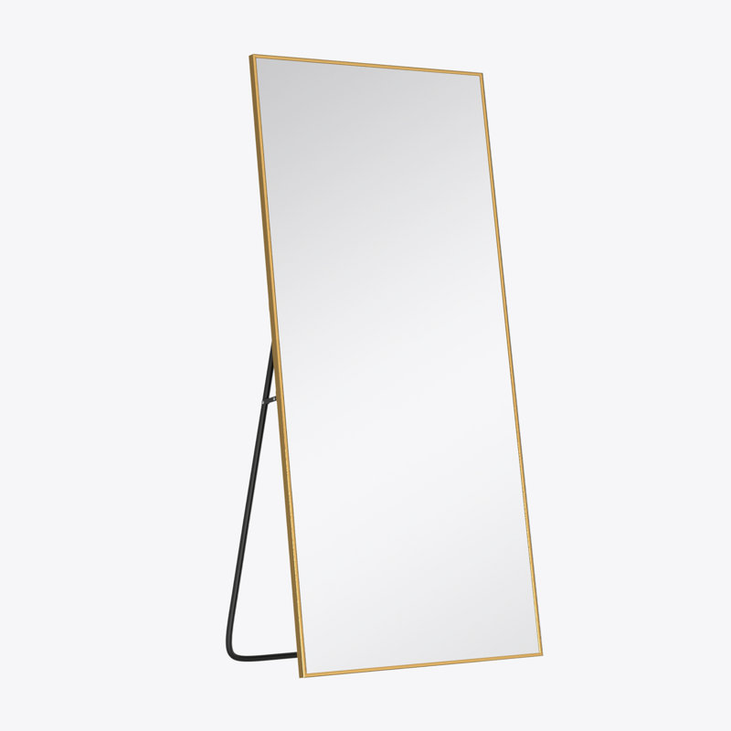 Lensa Rectangle Metal Full Length Wall Mirror with Embedded Bracket, Gold, 59" x 28"