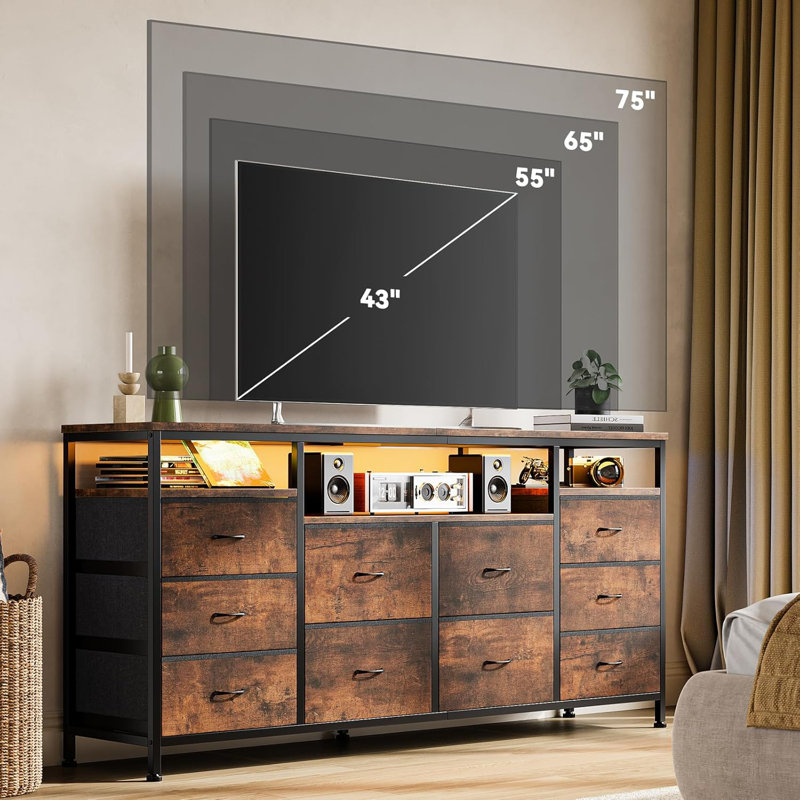 Commode 10 tiroirs pour chambre à coucher Meuble télé 63,3 po pour télévision 65 75 po, Brun