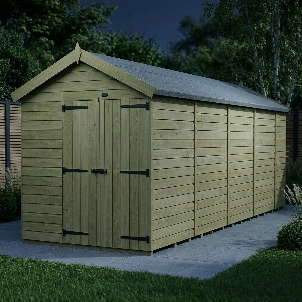 Total Sheds 7ft x 17ft Apex Garden Shed - Double Door - No Windows - Pressure Treated Timber - UK Manufactured