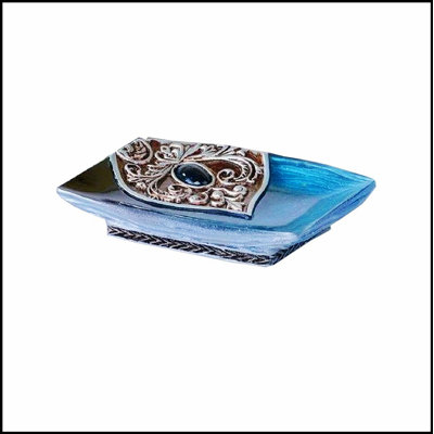 Porte-assiettes et porte-bijoux rétro en résine bleu paon, durable et élégant pour les salles de bain modernes
