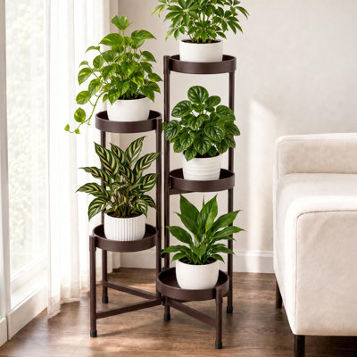 Étagère d'angle en métal à 5 ​​niveaux pour plantes, haute tablette intérieure/extérieure avec plateaux rotatifs