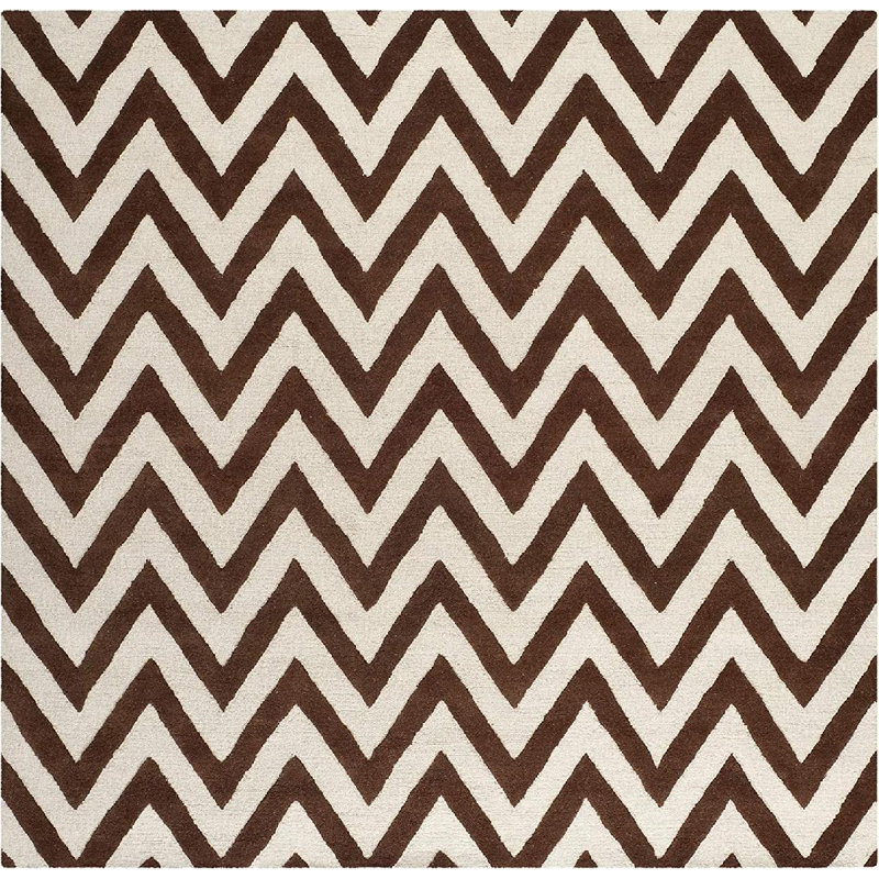 Sanyla Hand Tufted Wool Chevron Rug, Square 8'
