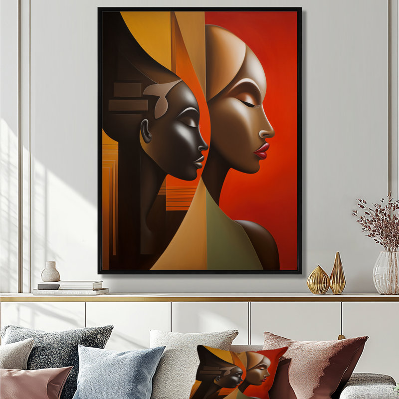 «Retro Minimal Double Ebony Profile III - Masque africain», reproduction d'art, Cadre flottant noir
