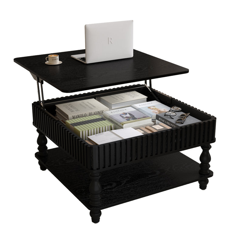 Table basse à plateau relevable de 31,5 po avec rangement Table, Noir, H 18,11 po x l 31,5 po x P 31,5 po