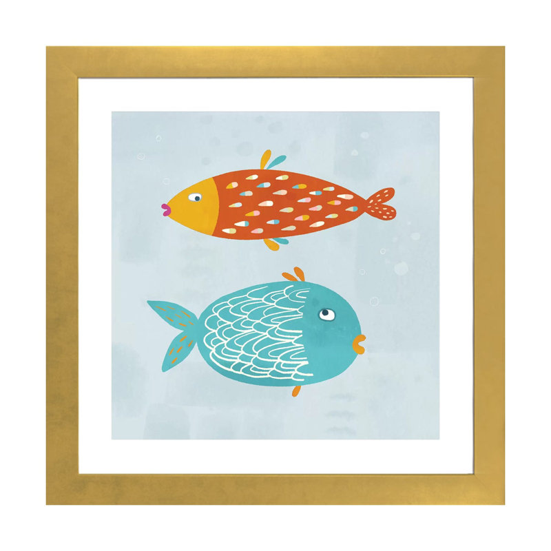 «Sarcastic Fish» par Nic Squirrell - impression d'art graphique, H 16 po x l 16 po x p 1 po, Blanc, Papier encadré doré
