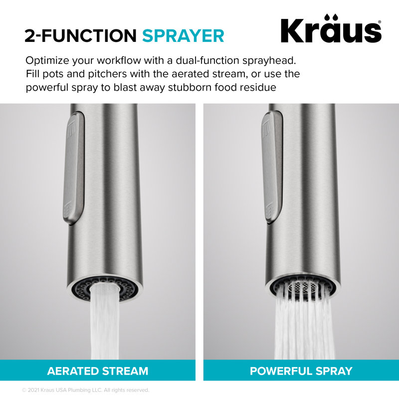 Robinet d'évier de cuisine à poignée simple Kraus Oletto, Acier inoxydable