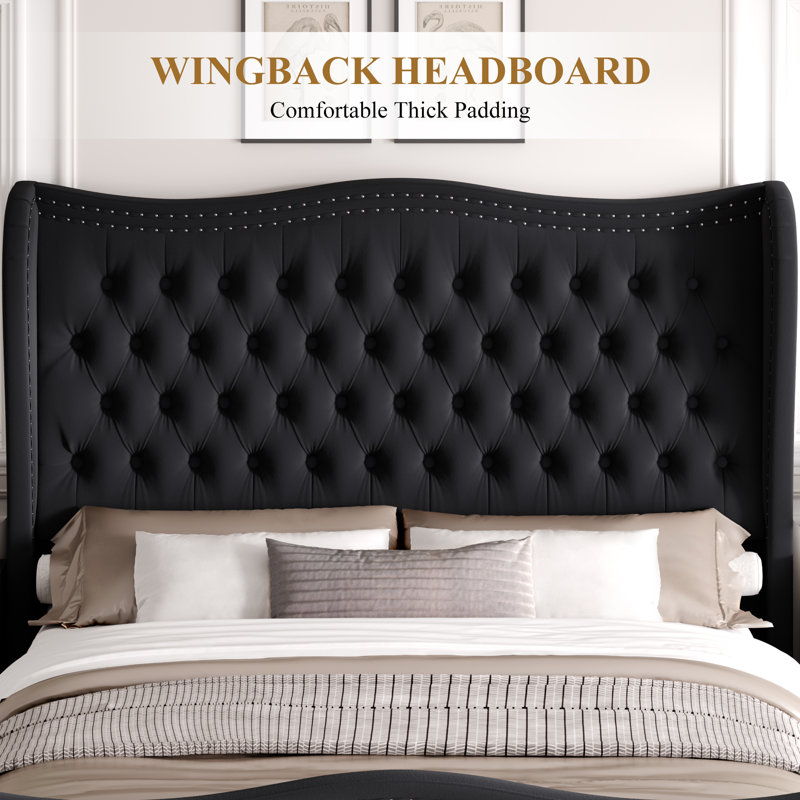 Metter Upholstered Wingback Bed, King, Black