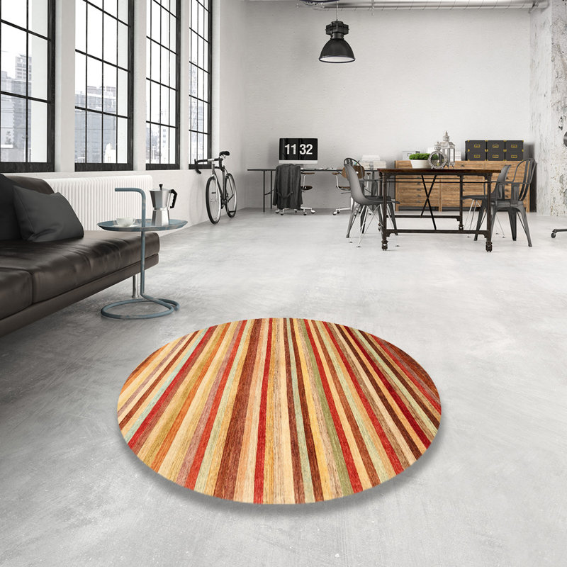 Tapis contemporain rouge / jaune, Rond 5 pi