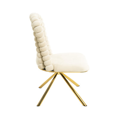 Of 2 360 Swivel Beige Velvet Chairs, Gold Metal Legs, Hairball - Style , High Density Foam For Bedroom And Dining Skin Upholstery Living Kitchen