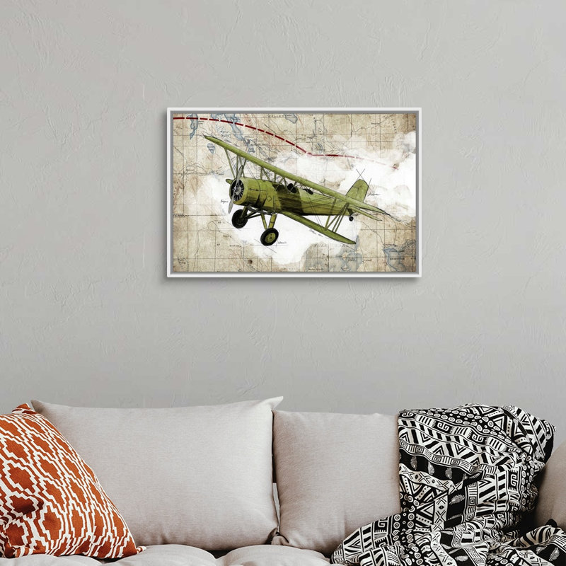 Biplane, impression d’art graphique sur toile, Toile encadrée flottée blanche, H 22 po x l 32 po x P 1,75po