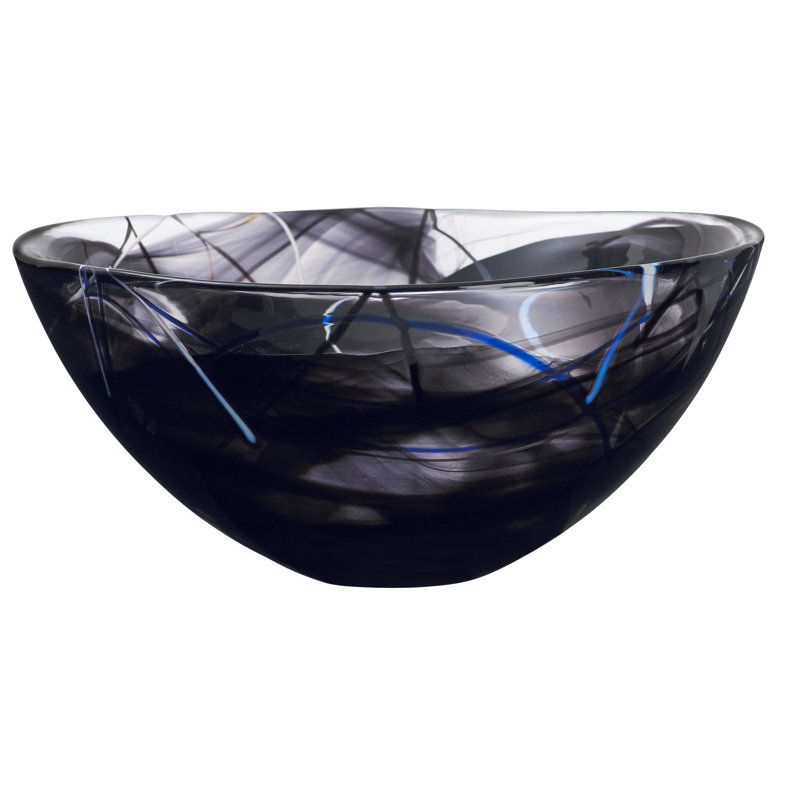 Kosta Boda Contrast Glass Serving Bowl, Black, 6.625"H x 13.75"W