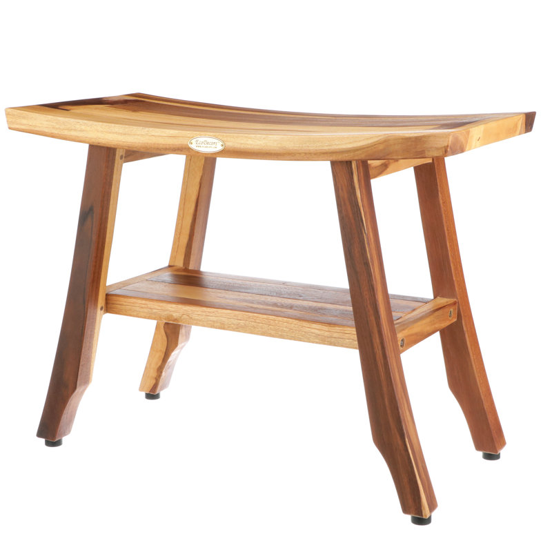 24" Teak Wood Shower Bench with Shelf