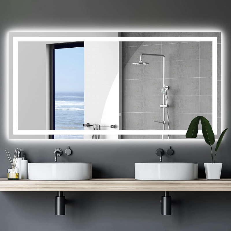 Miroir à DEL pour salle de bain de 72 po à 36 po - fonction de brouillard, option de gradation, couleur réglable, brouillard de meuble facile à installer, luminosité réglable, couleurs transformables, à installer
