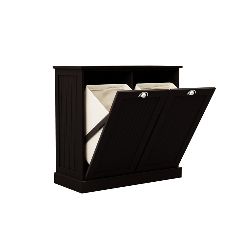 Black E1 Laundry Classifier With Two Compartments - Painted Shell Sorter Closet. Stylish And Practical. Painting For Durability. Removable Bags. Can Bear 100 Pounds. Assembly Required