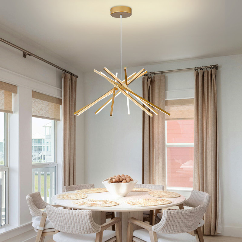 Mercer41 8-Light Aluminum Remote Control Dimmable LED Modern Sputnik Chandelier, Gold