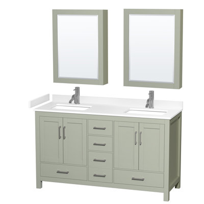 Sheffield 60" Freestanding Double Bathroom Vanity with Cultured Marble Top with Medicine Cabinets