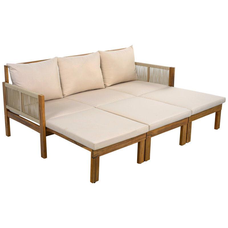 73.2" Outdoor Patio Sofa, Convertible Daybed with Cushions, Brown
