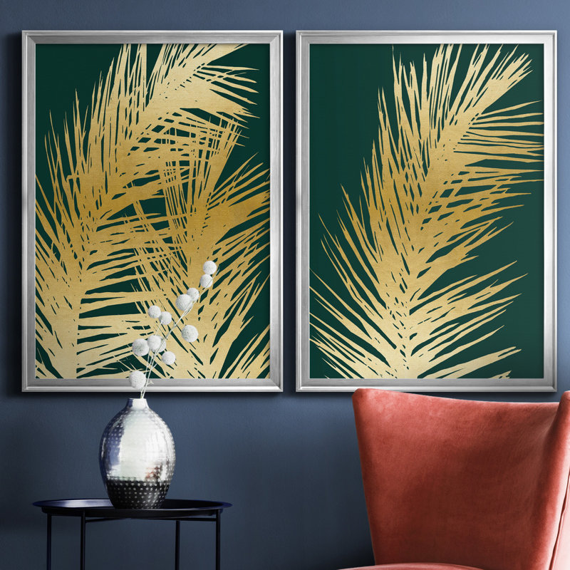 Emerald Palm I - ensemble de 2 reproductions d'art, Toile encadrée, H 30,5 po x l 85 po, Argent argent
