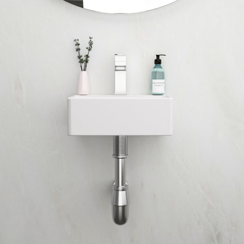 13.6"x11.6"Ceramic Rectangular Wall Mount Bathroom Sink with Single Faucet Hole