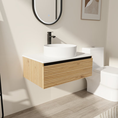 30" Wall Mount Bathroom Vanity with Ceramic Sink - Soft Close Drawer