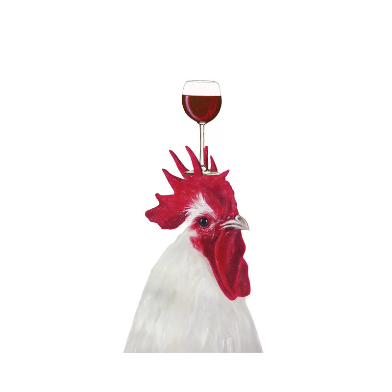 Rooster With Wineglass by Coco De Paris - Wrapped Canvas Painting, 20.32 cm H x 30.48 cm W