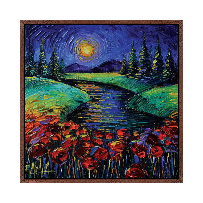 Magic Night by Mona Edulesco - Painting on Canvas, 66.04cm H x 66.04cm W x 3.81cm D, Classic Brown Wood Framed