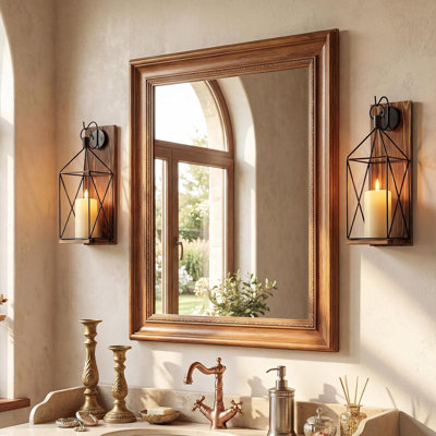 Set Of 2 Wall Candle Sconces, Indoor Rustic Black Metal Lantern Decorations