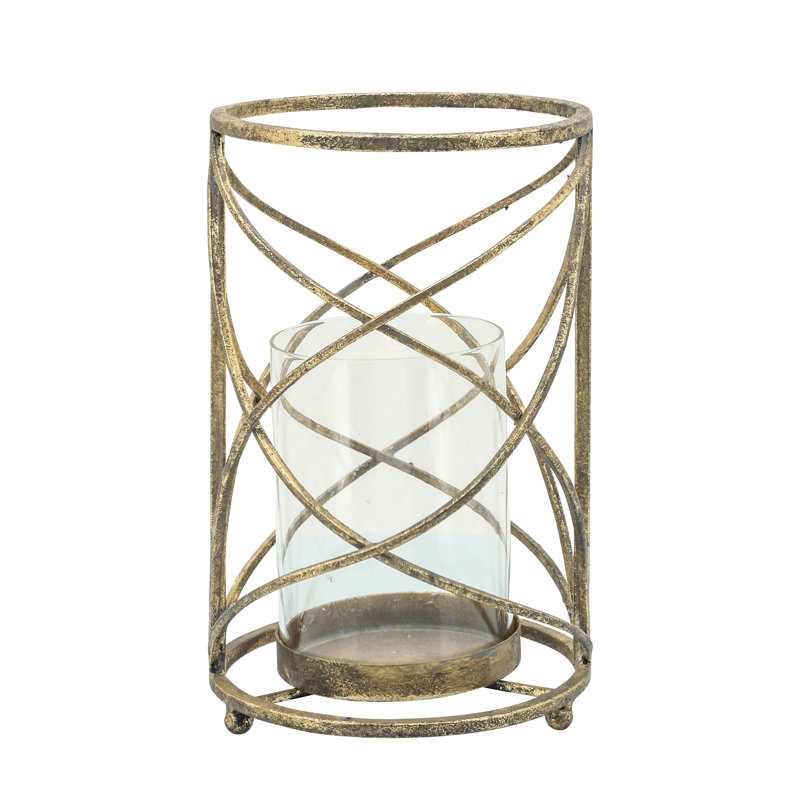 Ouragan géométrique en métal avec insert en verre, H 10 po x l 6 po x P 6 po, Or