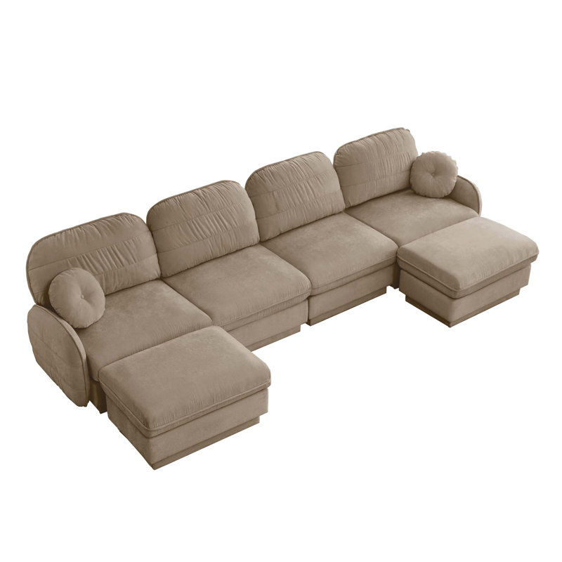 Canapé surdimensionné en U en chenille de 137 po, canapé à siège profond avec repose-pieds mobile à 2 po, coussins ronds exquis et coussins de dossier matelassés, pieds de base encastrés